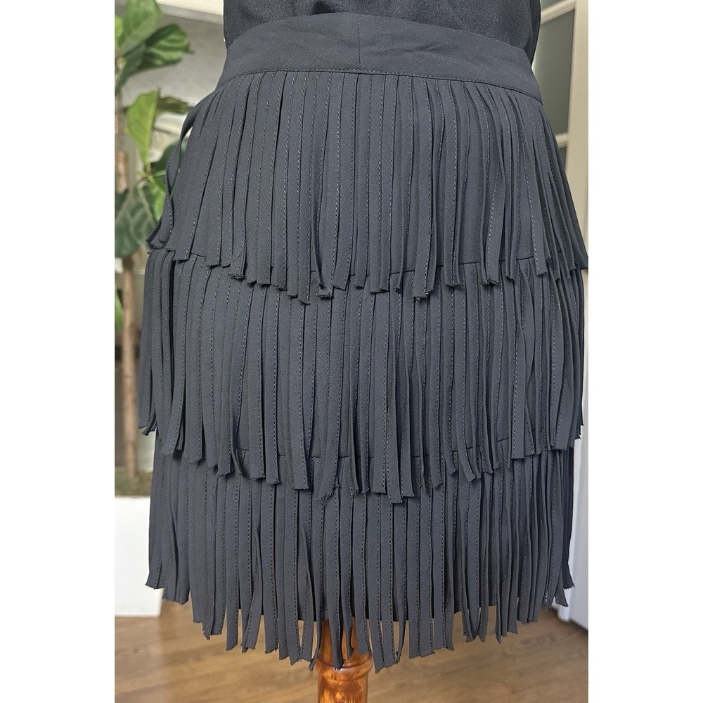 GUESS Los Angeles Black Tiered Fringe Mini Skirt XS Layered Party Clubwear